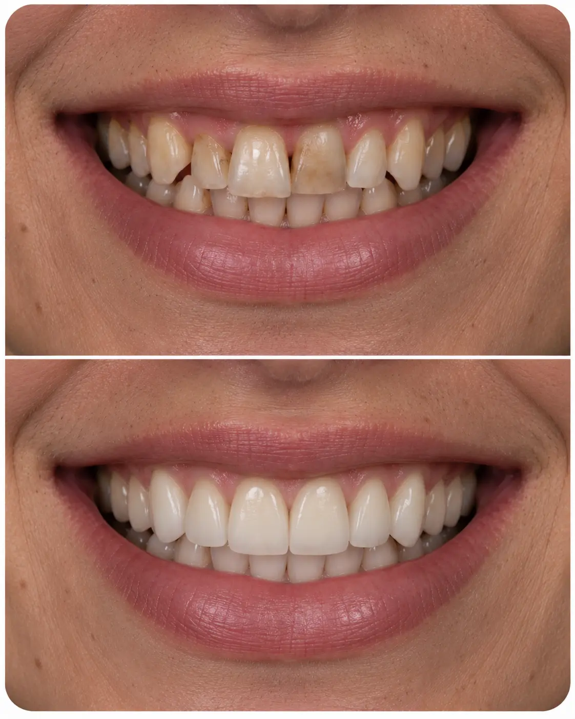 Caso real com imagens de antes e depois de um sorriso
