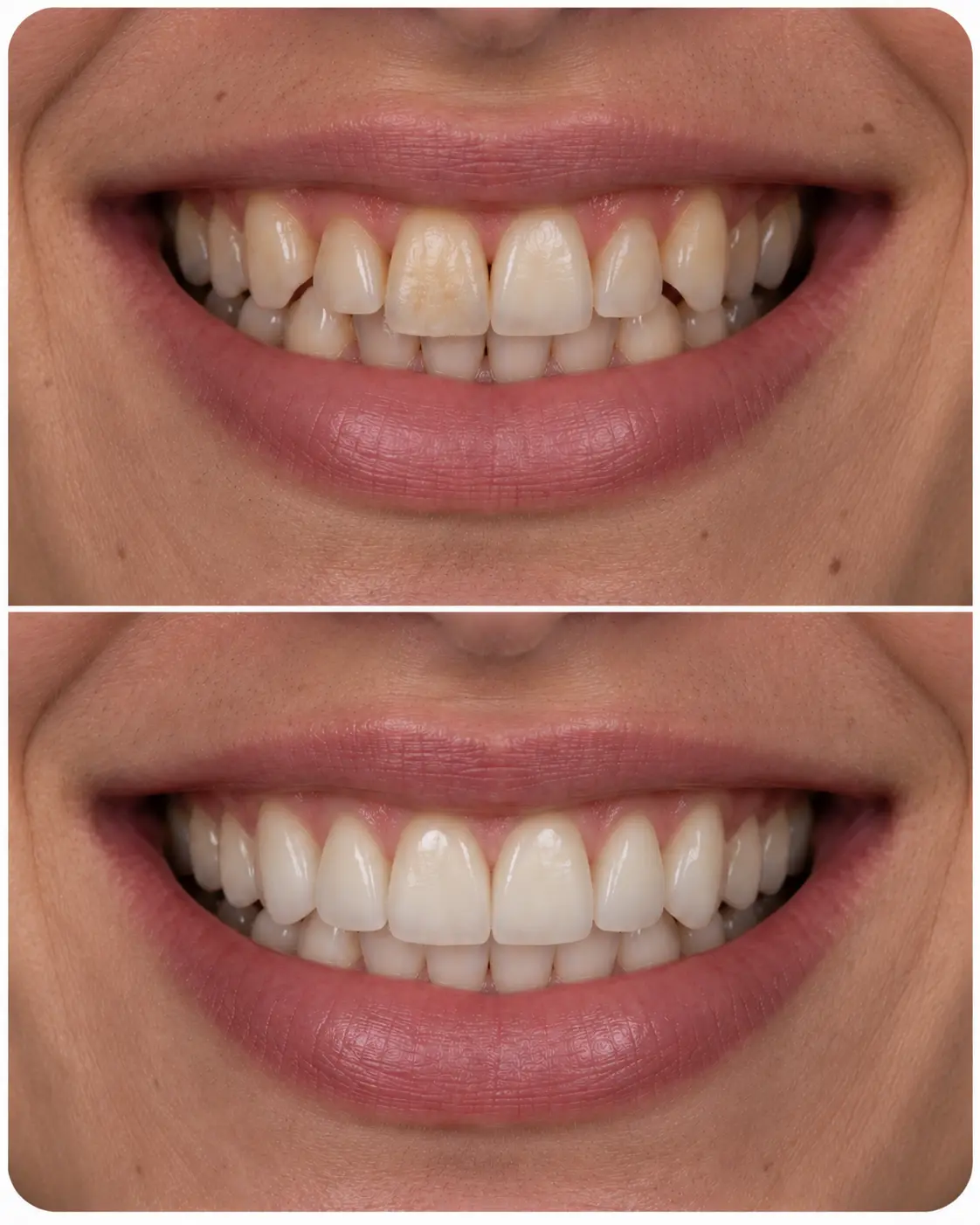 Caso real com imagens de antes e depois de um sorriso