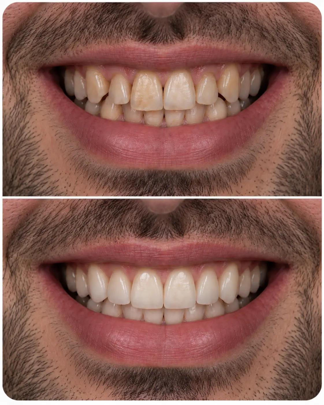 Caso real com imagens de antes e depois de um sorriso